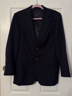 Men's Classic Dark Navy  Blazer - Elegant Two-Button Suit Jacket